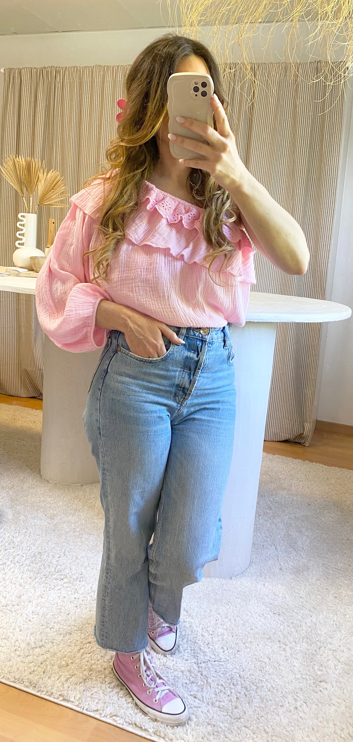 Top asymétrique rose