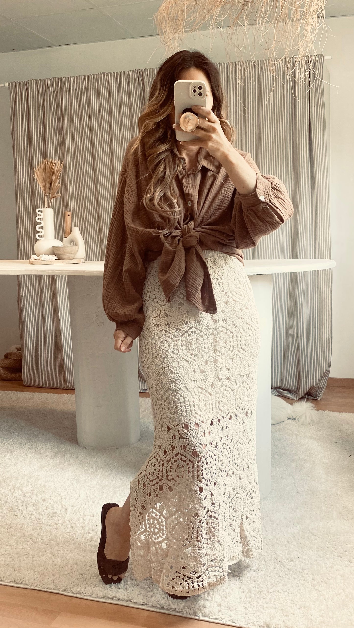 Jupe longue Crochet Beige