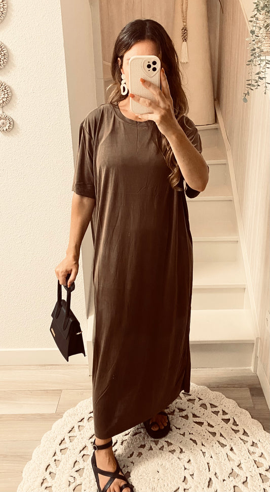 Robe tee-shirt longue Marron