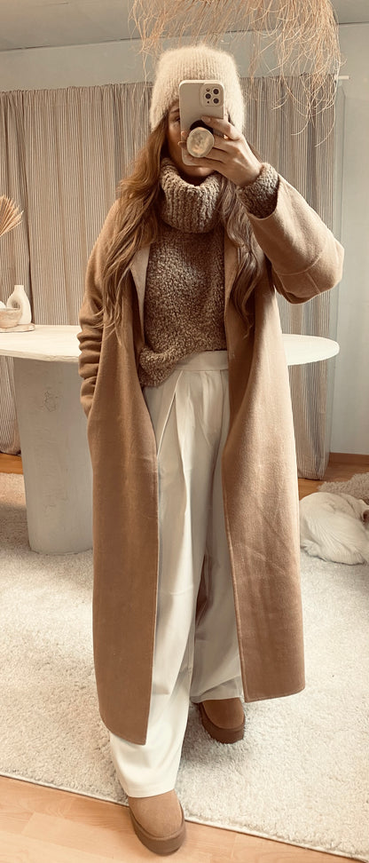 manteau long oversize camel laine