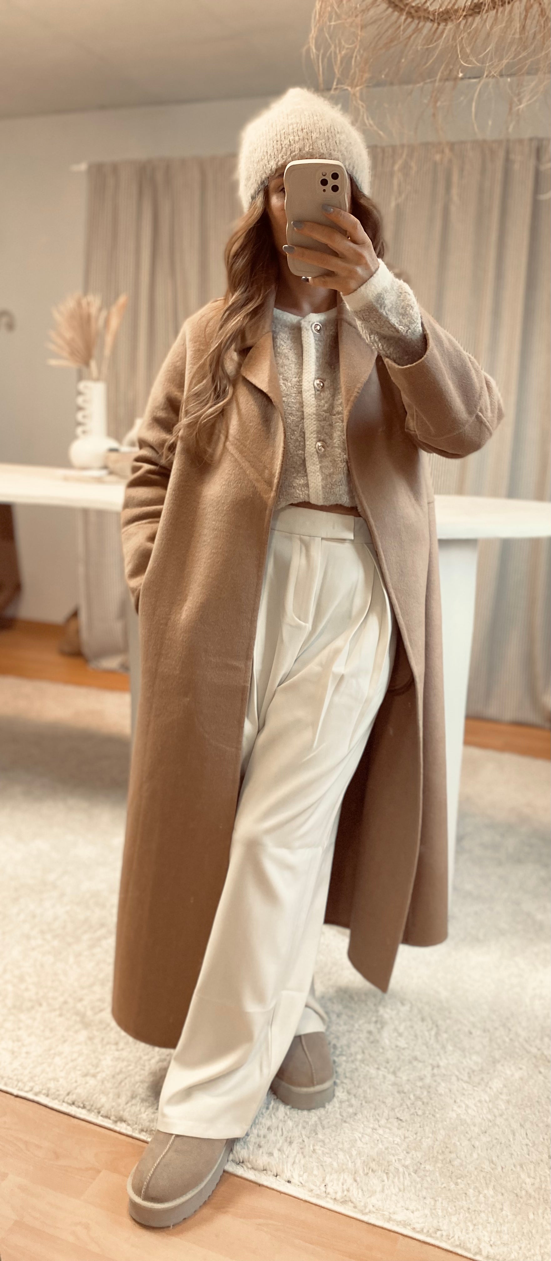 manteau long laine loose oversize camel