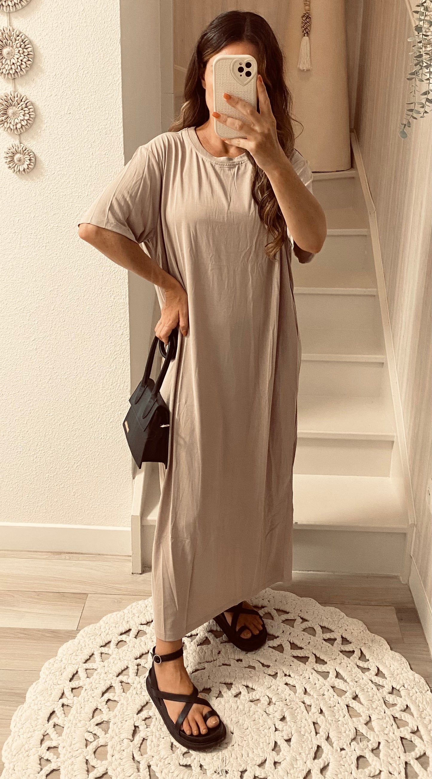 Robe longue tee-shirt beige