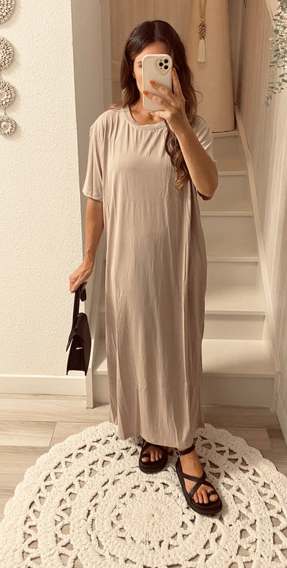 Robe longue tee-shirt beige