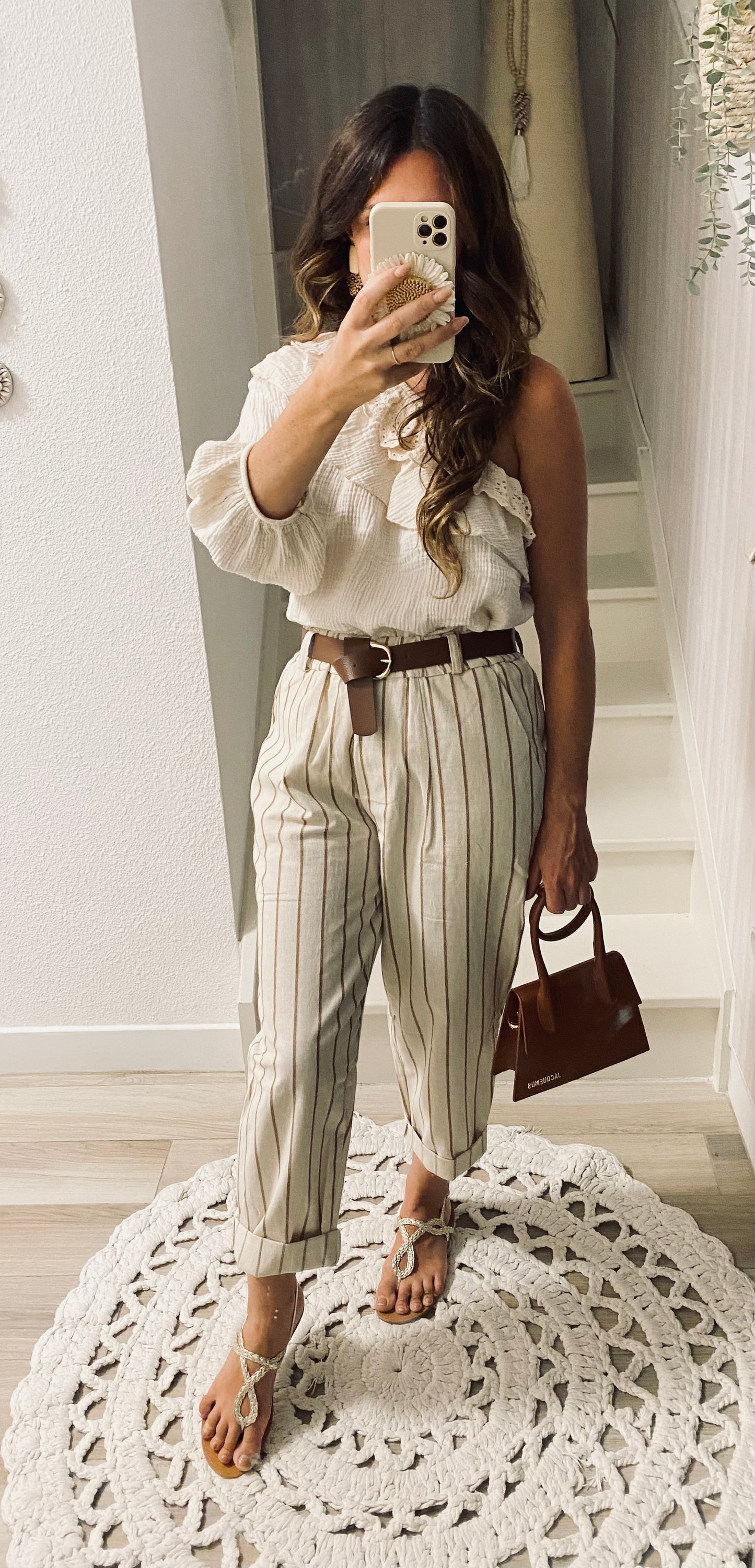 Pantalon rayé beige clair