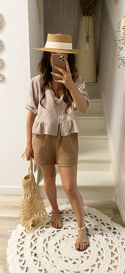 Short gaze de coton camel