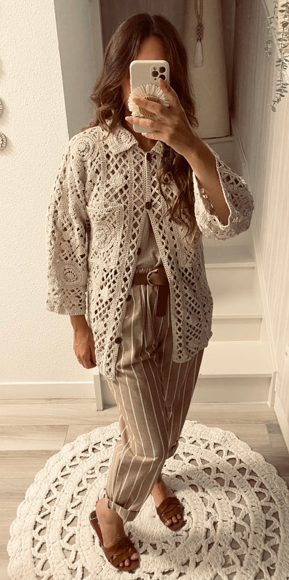 Veste en crochet beige