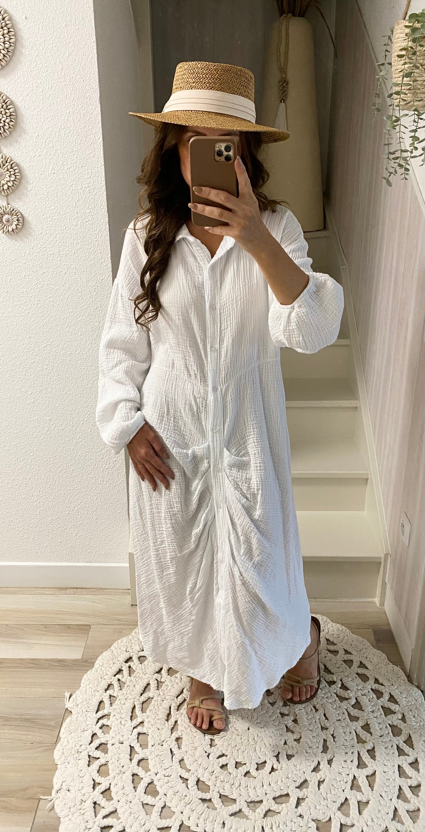 Robe chemise Froncée Blanche