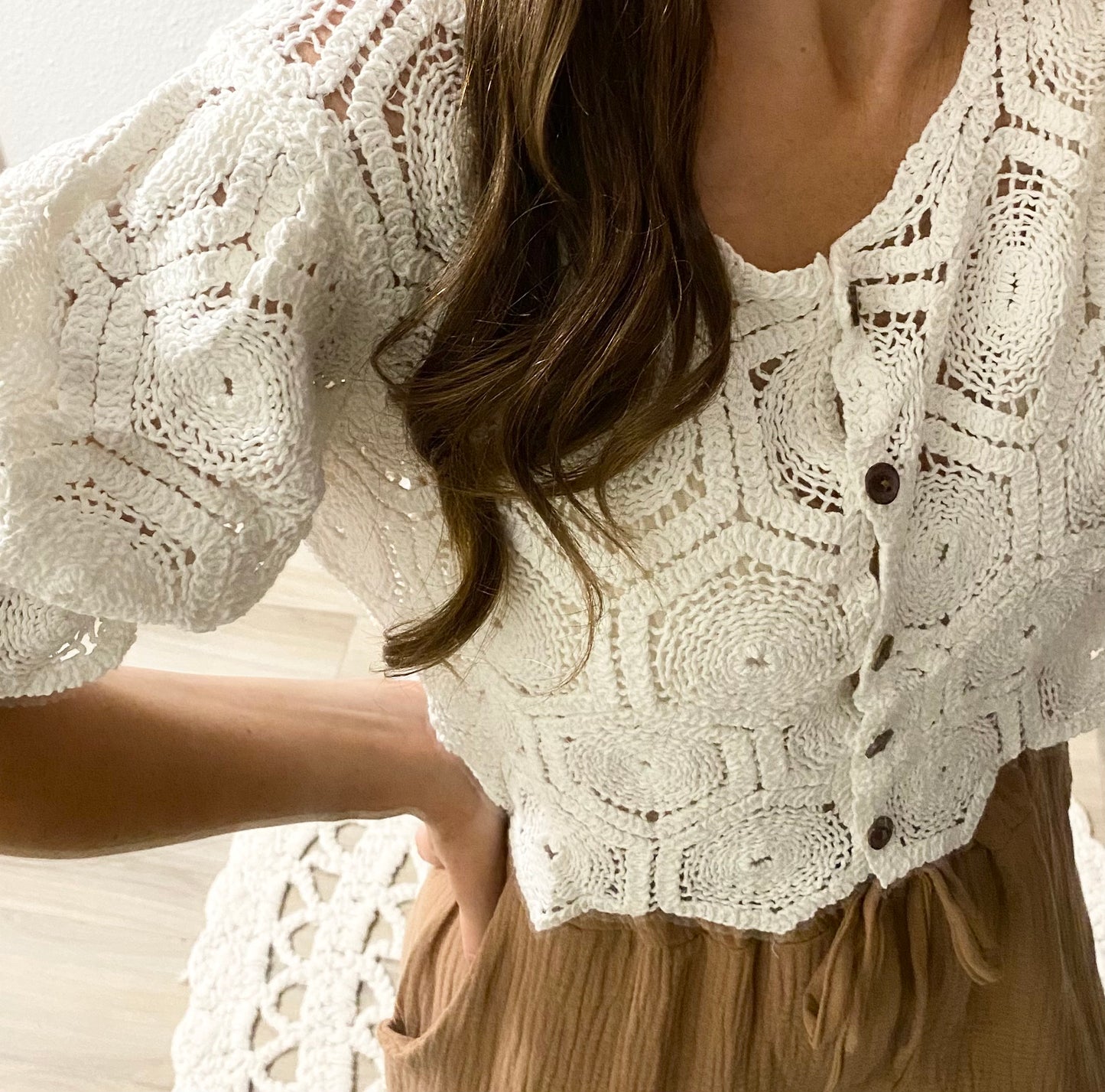 Top crochet blanc