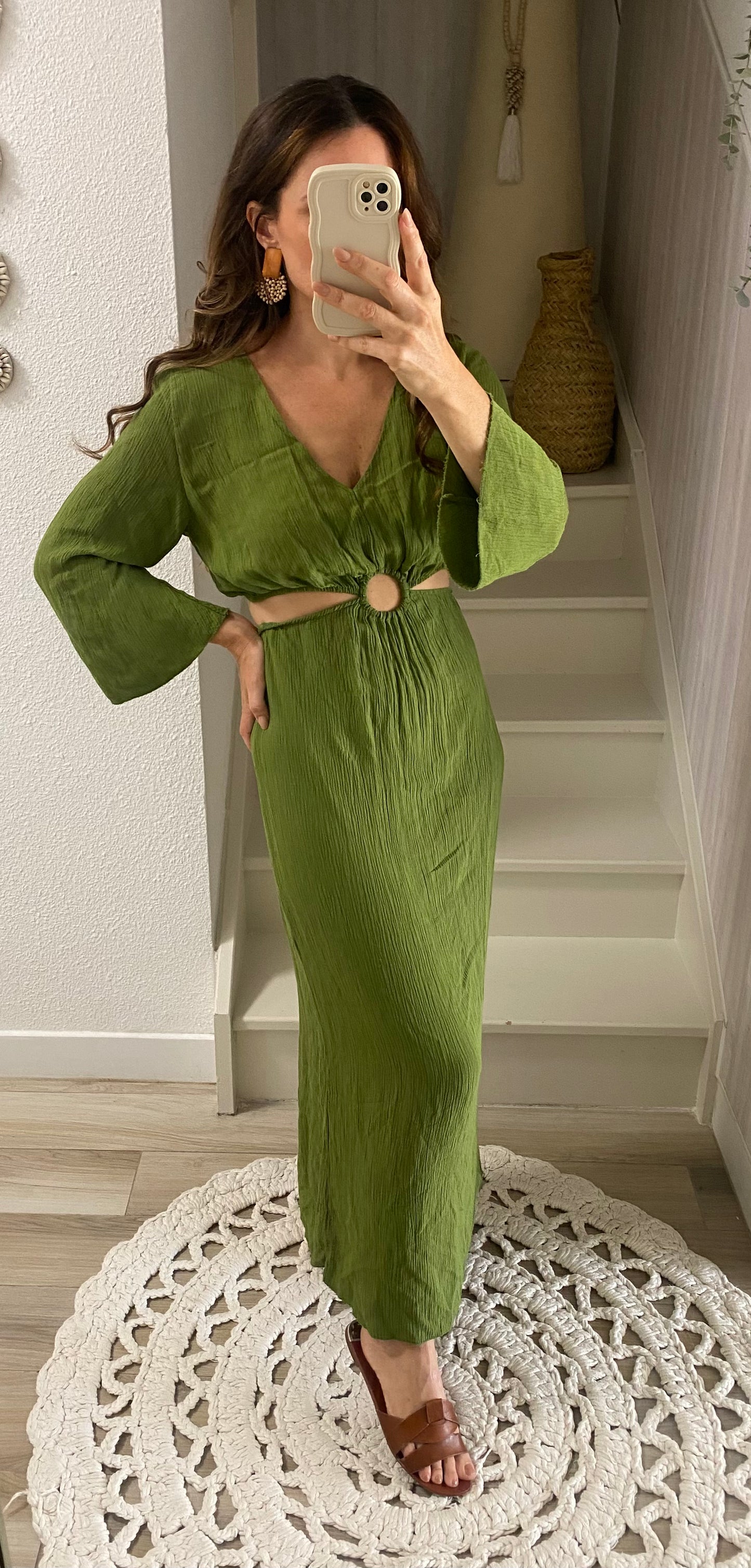 Robe longue ouverte olive