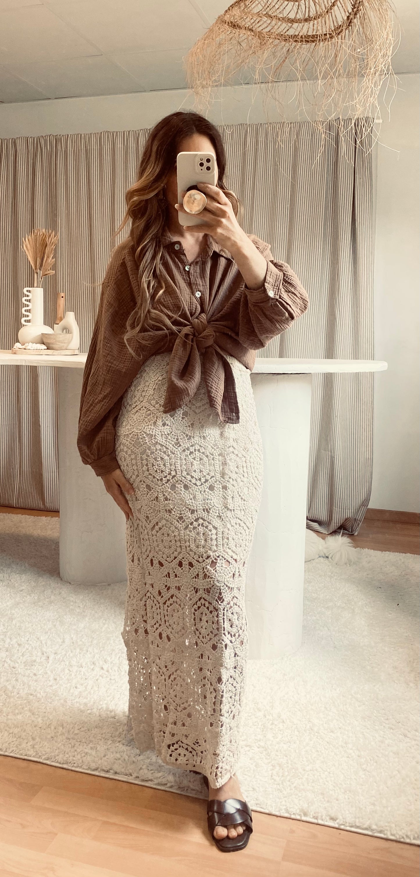 Jupe longue Crochet Beige