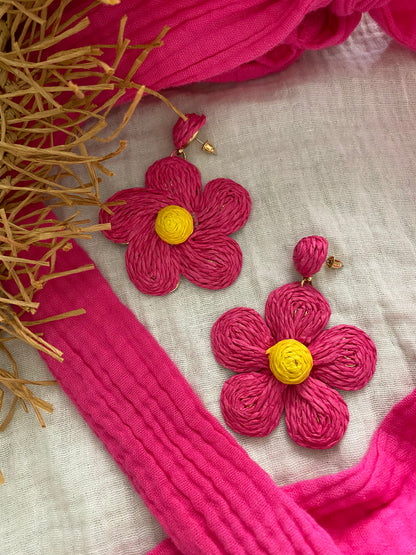 Boucles d’oreilles marguerites fuchsia