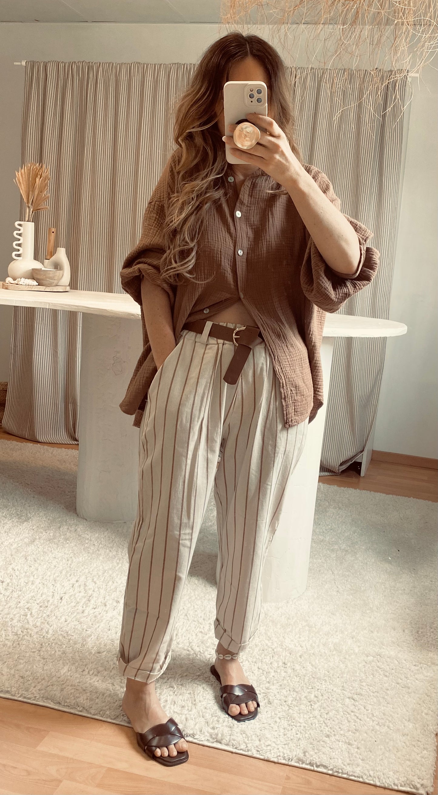 Pantalon rayé beige clair