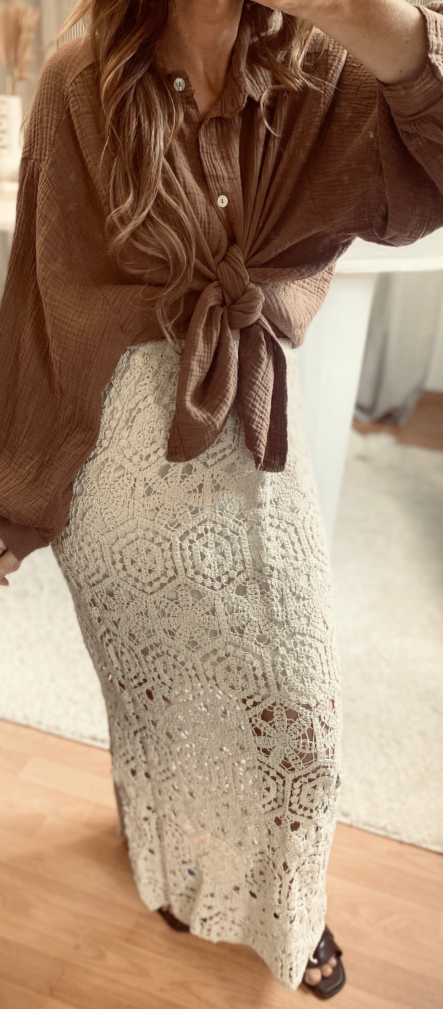 Jupe longue Crochet Beige