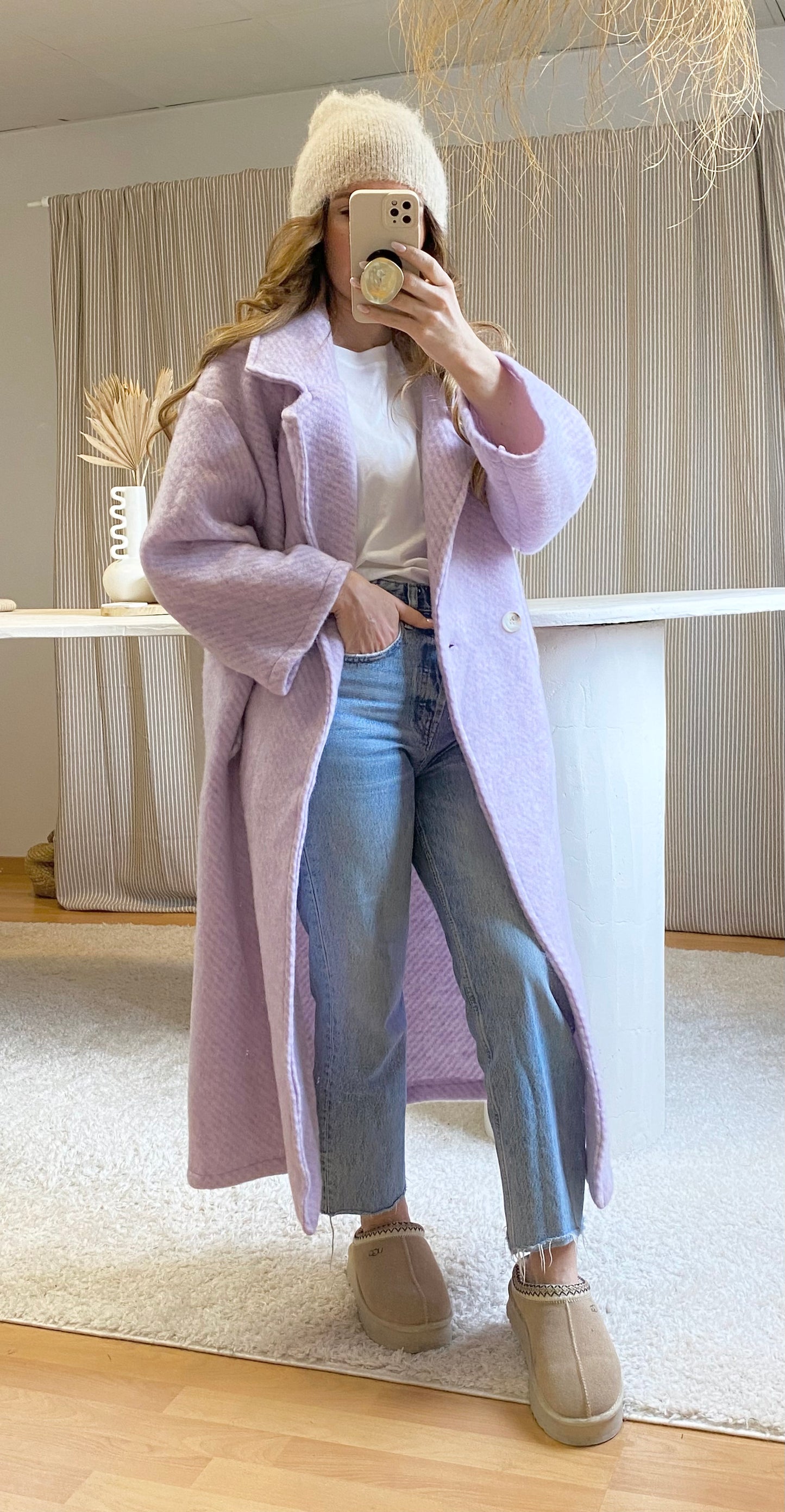 Manteau oversize laine mauve