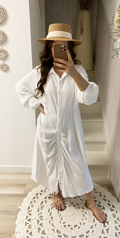 Robe chemise Froncée Blanche