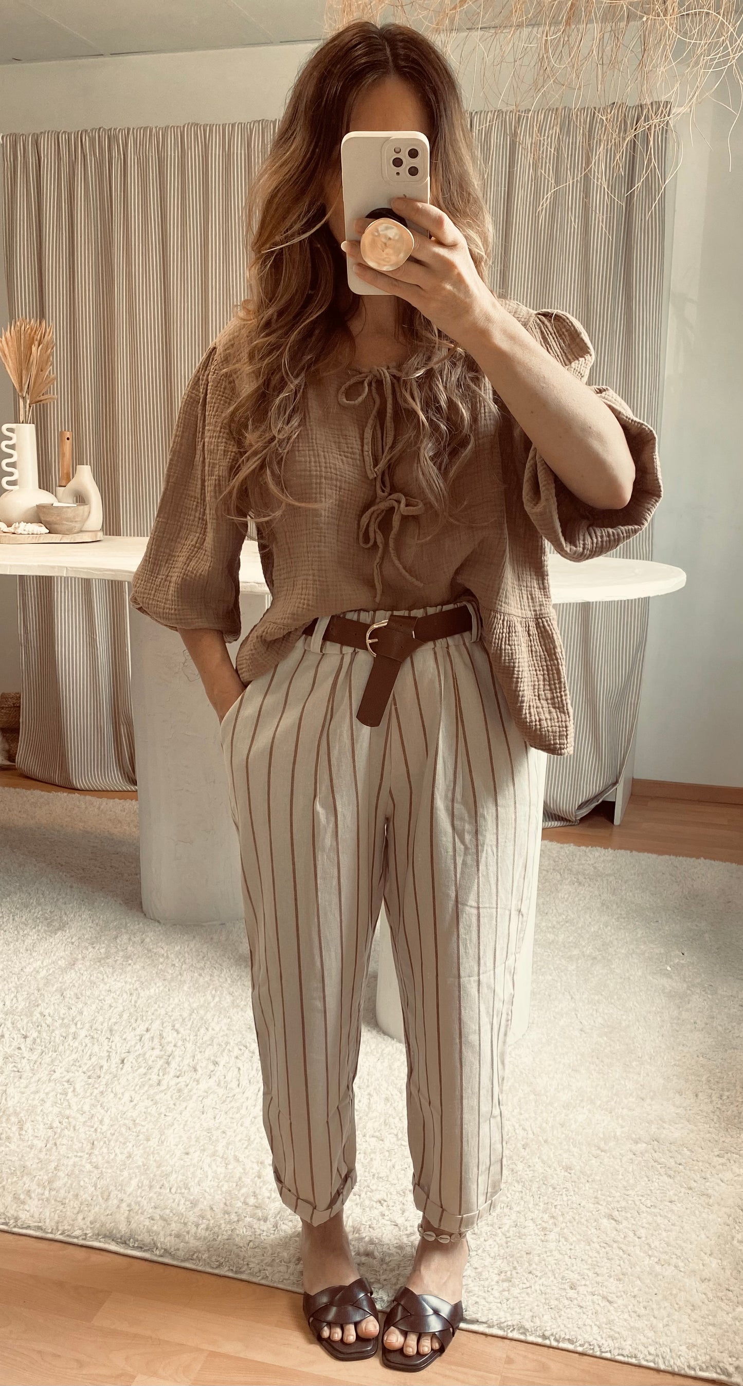 Pantalon rayé beige clair