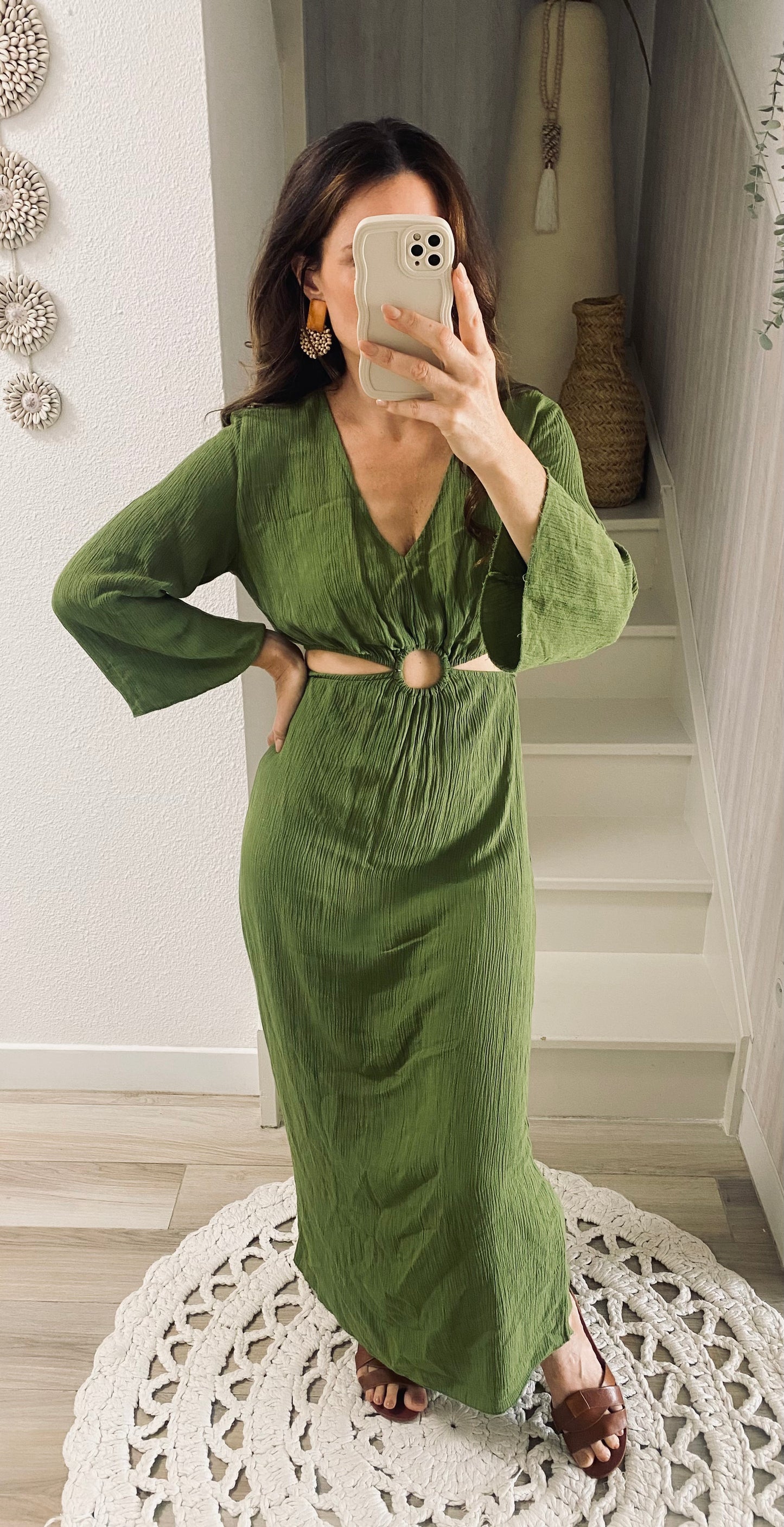 Robe longue ouverte olive