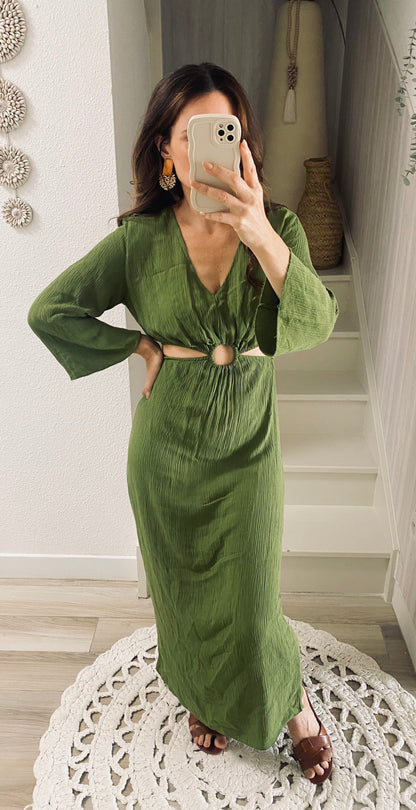 Robe longue ouverte olive