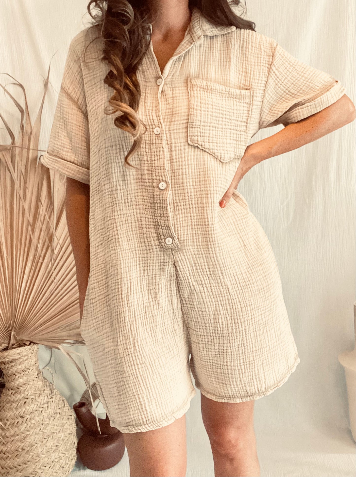 Combishort loose beige délavé