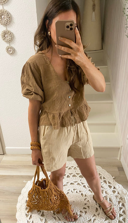 Short gaze de coton beige