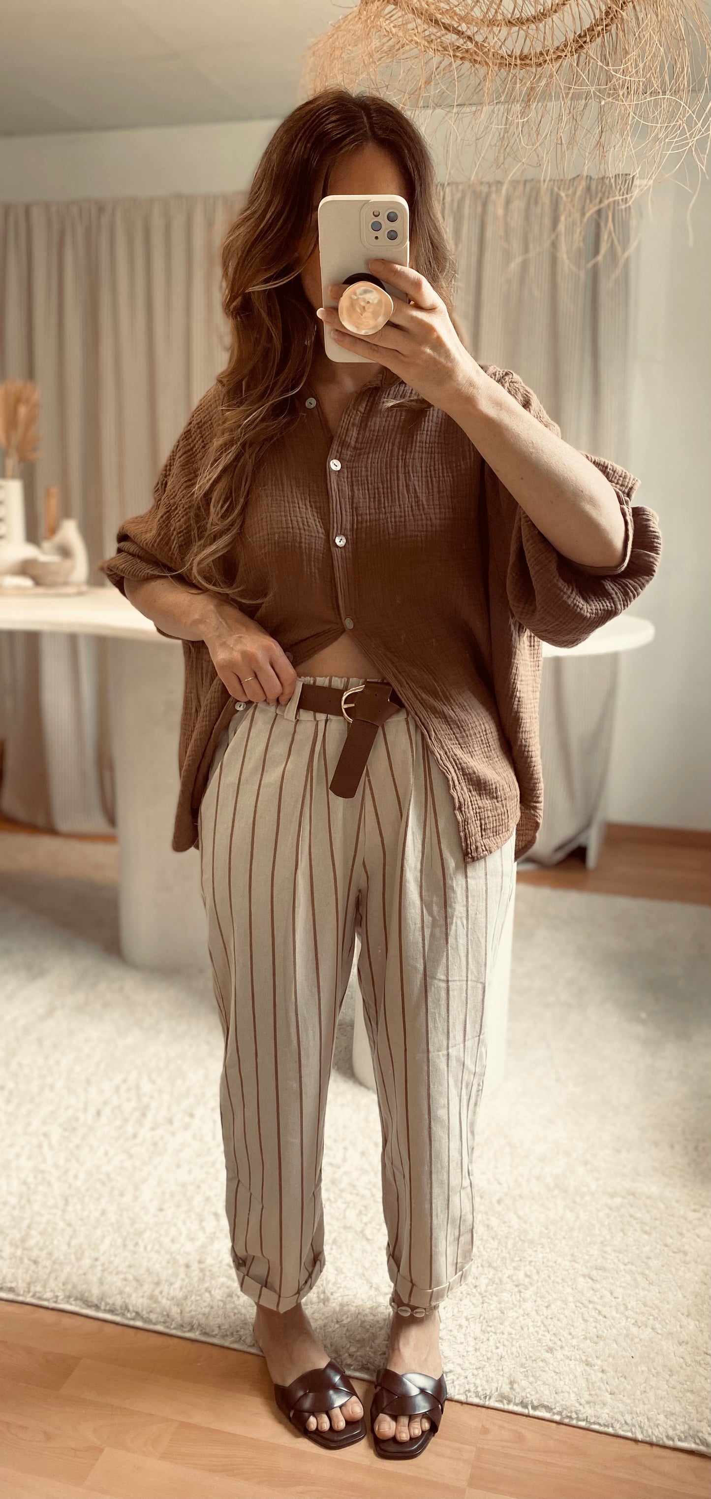 Pantalon rayé beige clair