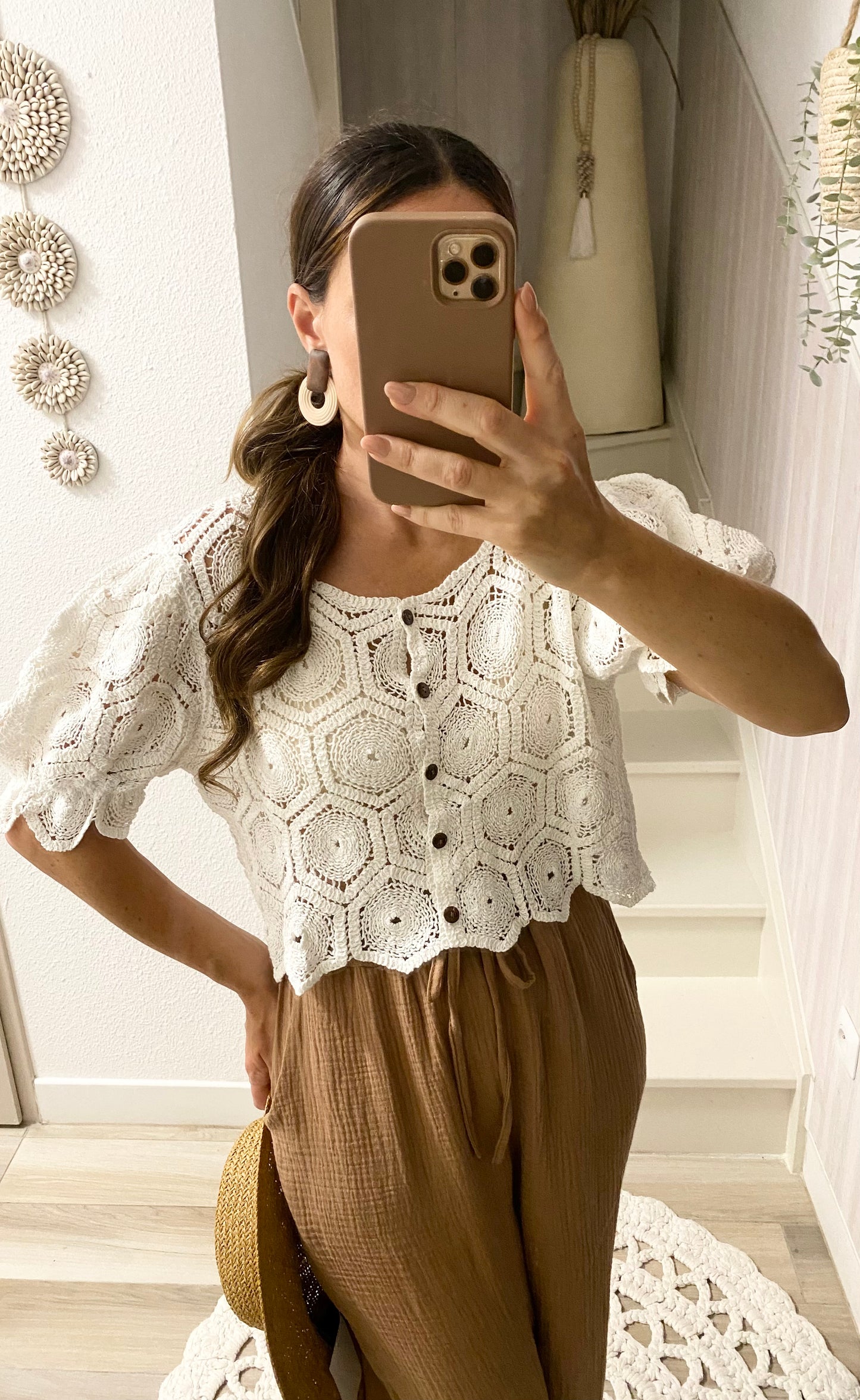 Top crochet blanc