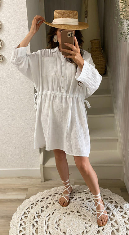 Robe chemise ficelle blanche