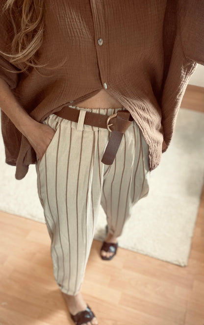 Pantalon rayé beige clair