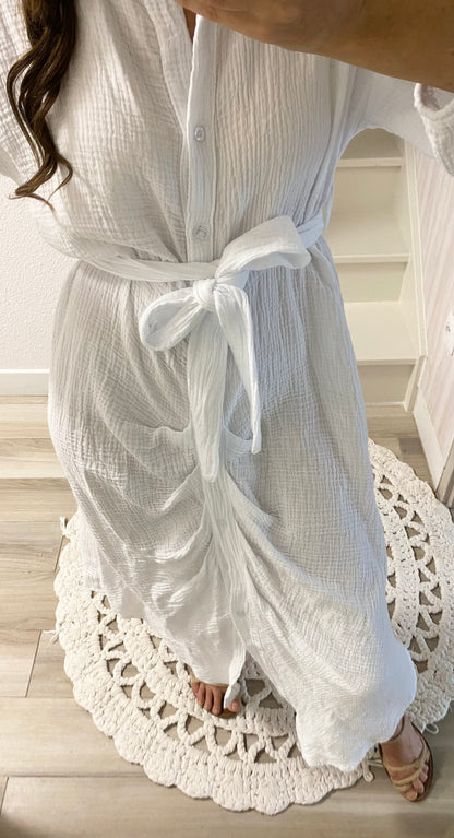 Robe chemise Froncée Blanche