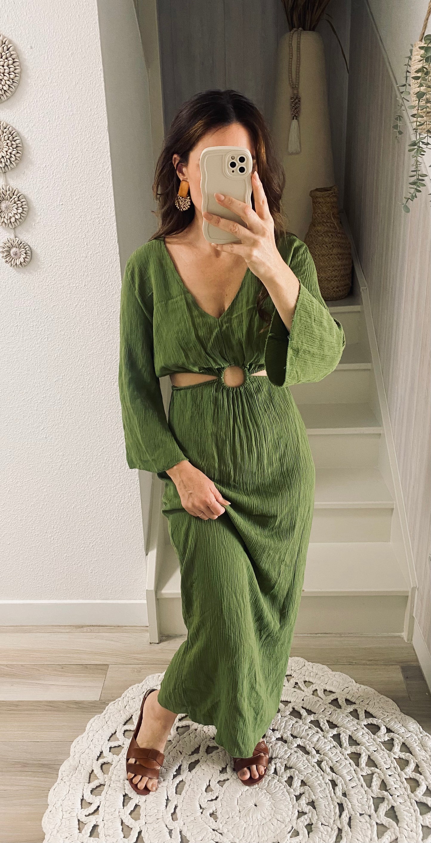 Robe longue ouverte olive