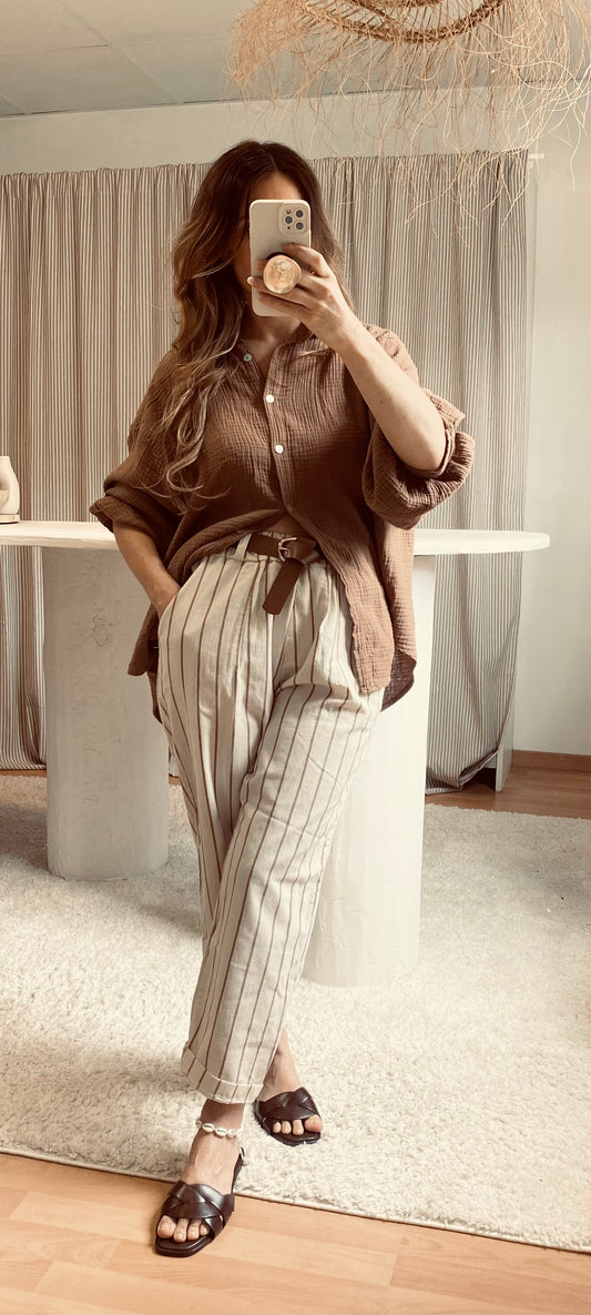 Pantalon rayé beige clair