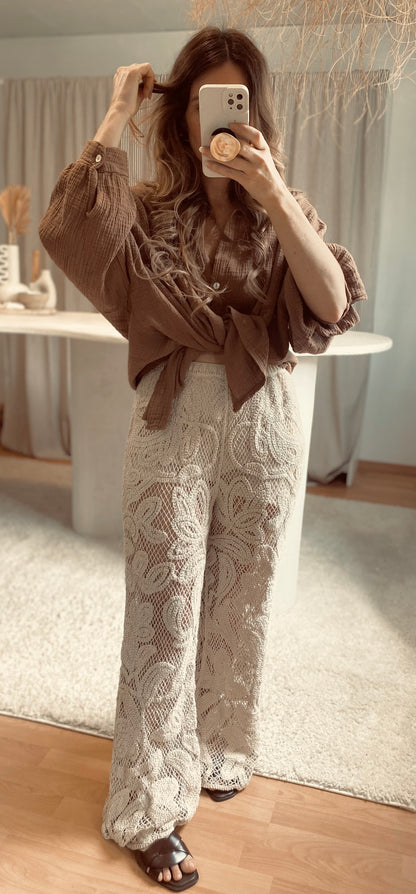 Pantalon crochet beige