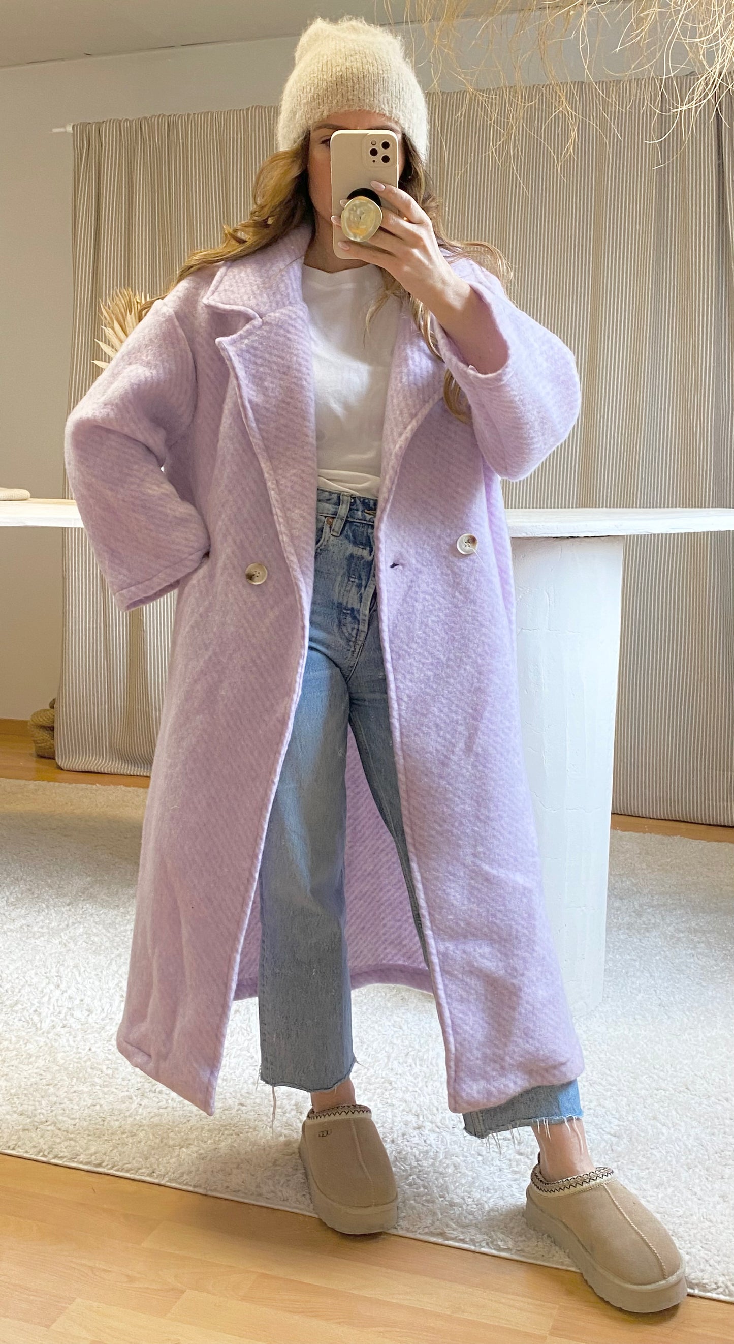 Manteau oversize laine mauve