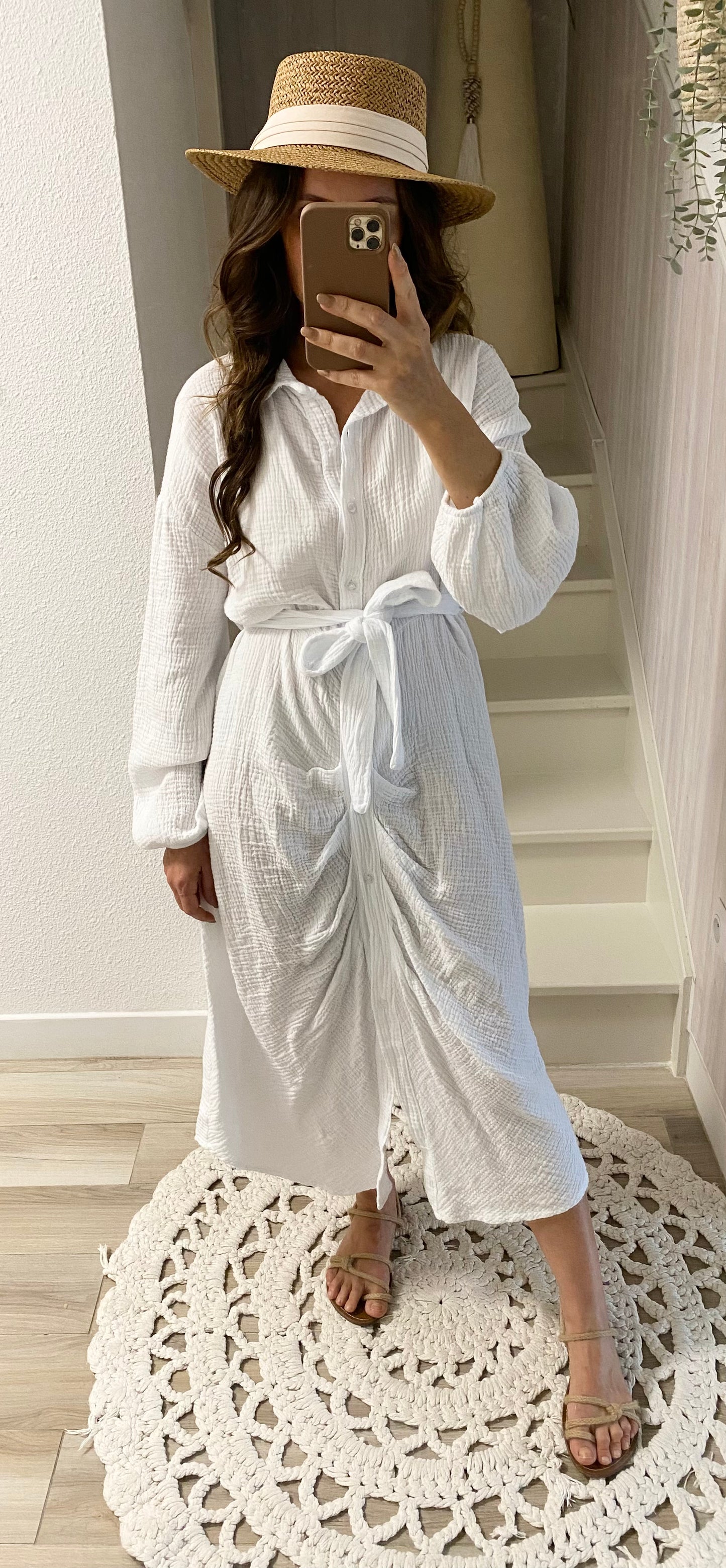 Robe chemise Froncée Blanche