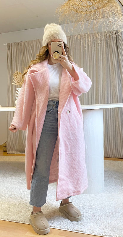 Manteau oversize laine rose