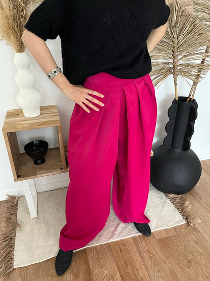 Pantalon large taille haute